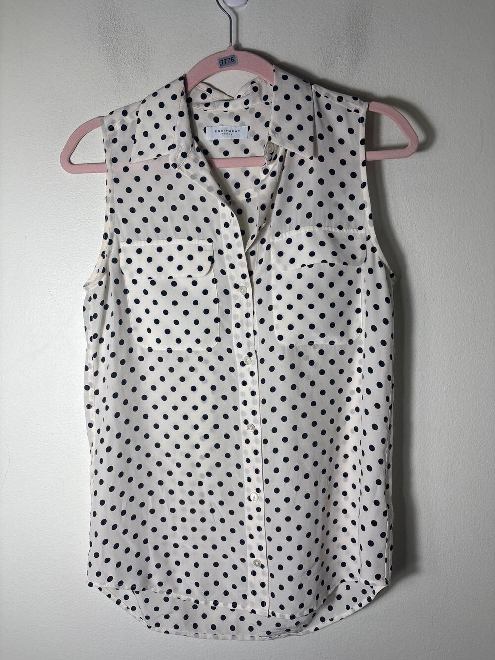 Equipment Femme Off White and Black Polka dot Silk Top Sz XS
